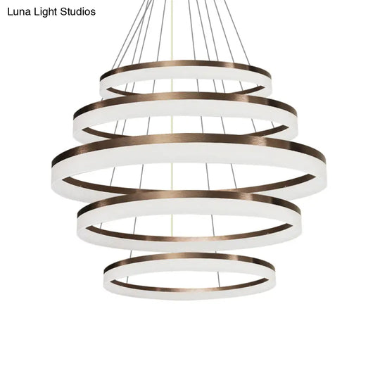 Contemporary Acrylic Round Chandelier Light - 4/5/6-Head Brown Ceiling Pendant In Warm/White/Natural