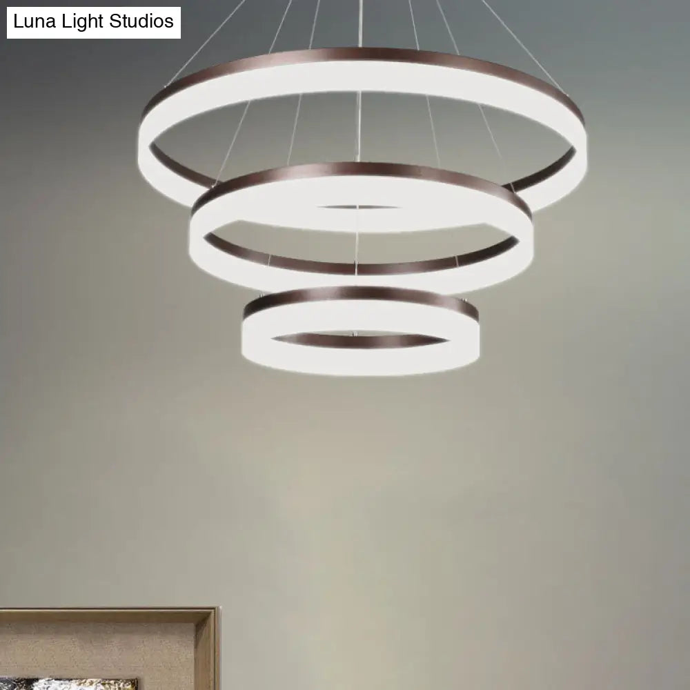 Contemporary Acrylic Round Chandelier Light - 4/5/6-Head Brown Ceiling Pendant In Warm/White/Natural