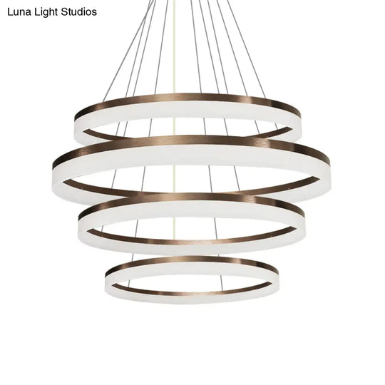 Contemporary Acrylic Round Chandelier Light - 4/5/6-Head Brown Ceiling Pendant In Warm/White/Natural