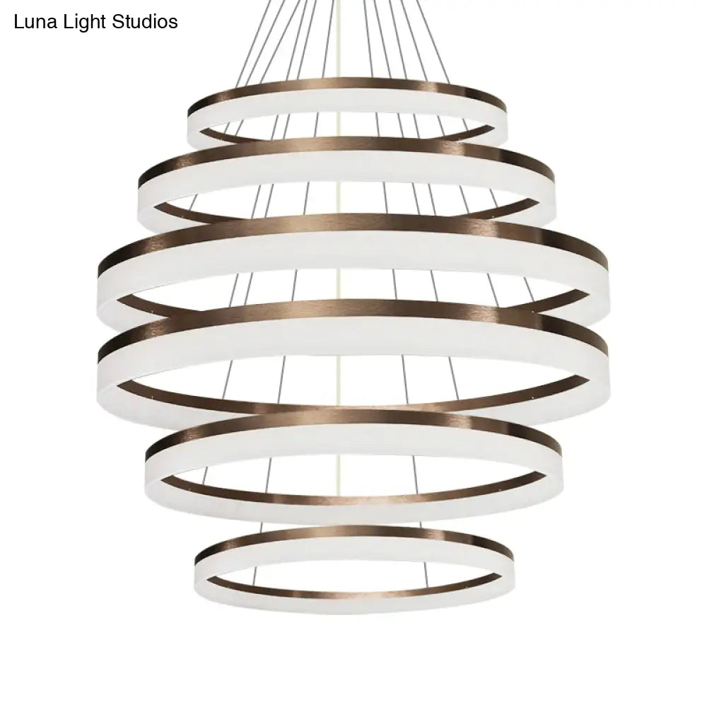 Contemporary Acrylic Round Chandelier Light - 4/5/6-Head Brown Ceiling Pendant In Warm/White/Natural