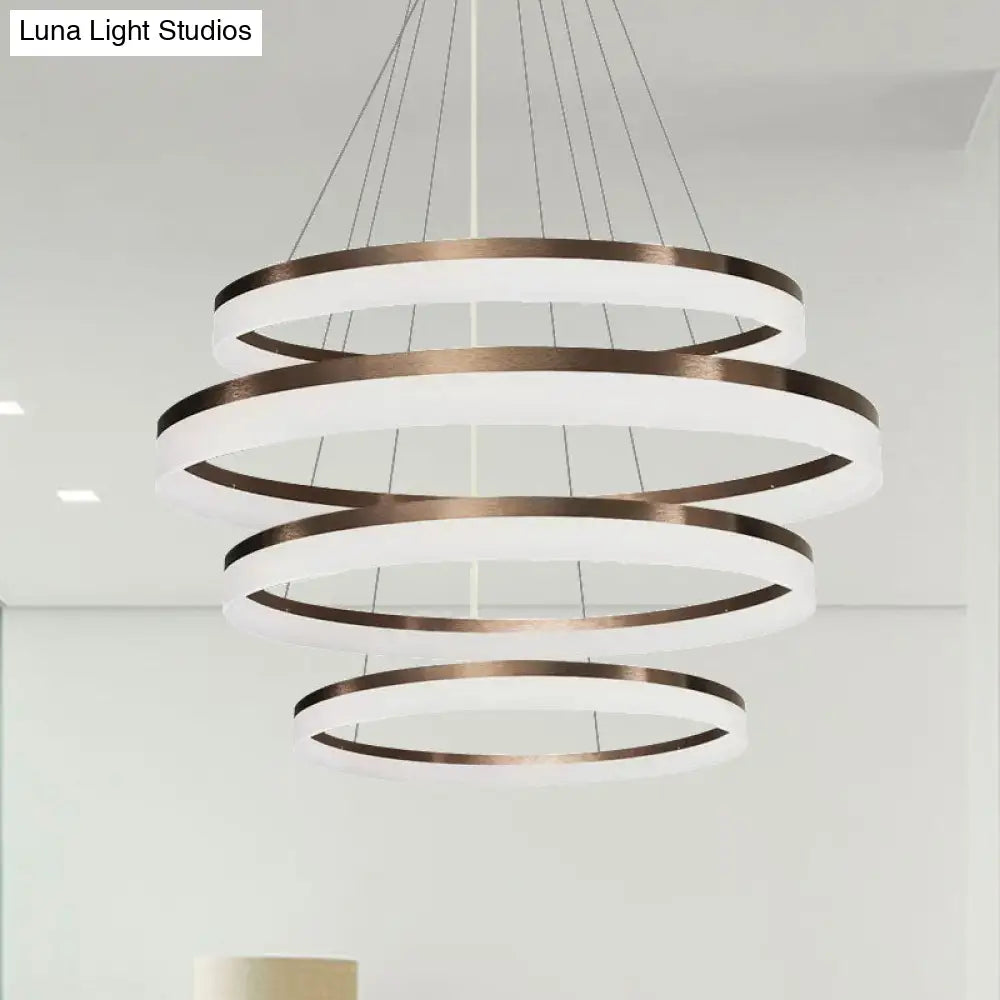 Contemporary Acrylic Round Chandelier Light - 4/5/6-Head Brown Ceiling Pendant In Warm/White/Natural