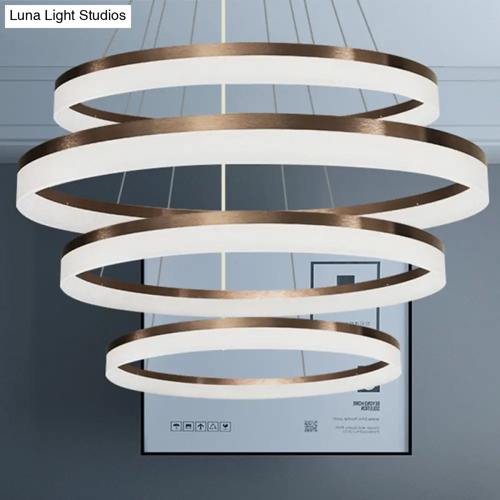 Contemporary Acrylic Round Chandelier Light - 4/5/6-Head Brown Ceiling Pendant In Warm/White/Natural