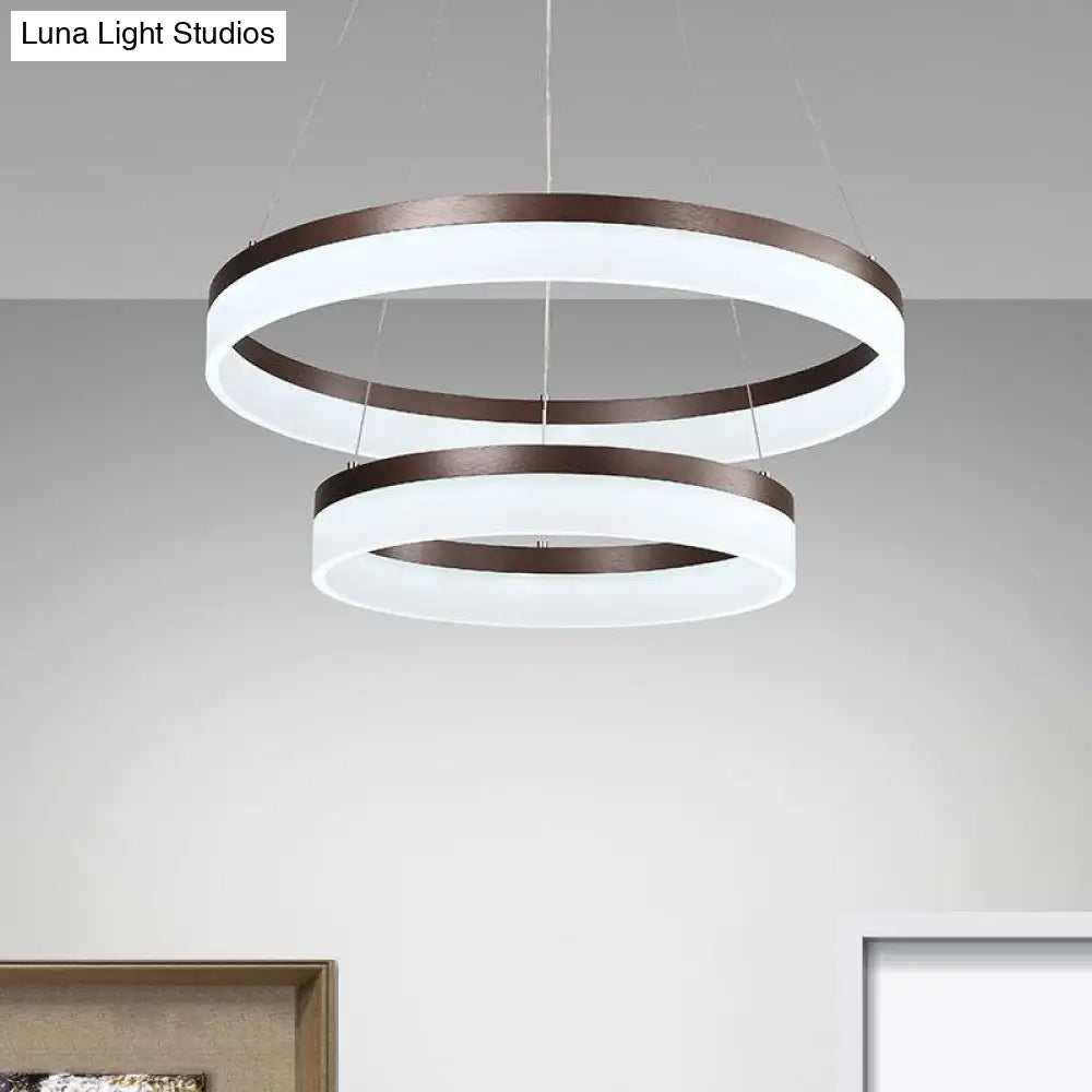 Contemporary Acrylic Round Chandelier Light - 4/5/6-Head Brown Ceiling Pendant In Warm/White/Natural