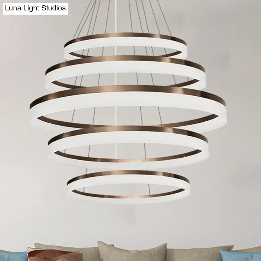 Contemporary Acrylic Round Chandelier Light - 4/5/6-Head Brown Ceiling Pendant In Warm/White/Natural