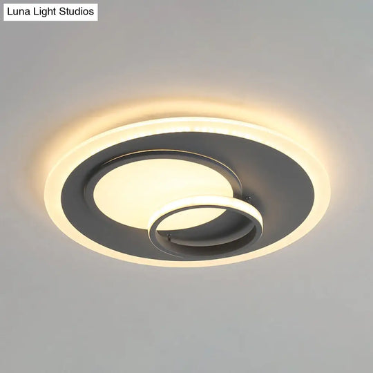 Contemporary Acrylic Round Flush Mount Lamp - Gray 16’/19.5’ Wide Led Ceiling Fixture With