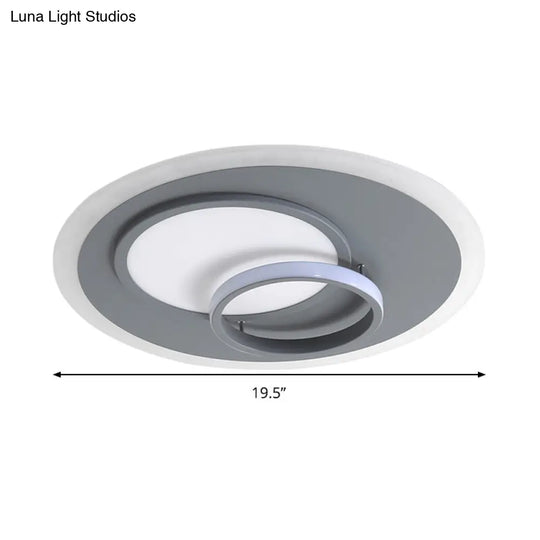 Contemporary Acrylic Round Flush Mount Lamp - Gray 16/19.5 Wide Led Ceiling Fixture With Warm/White