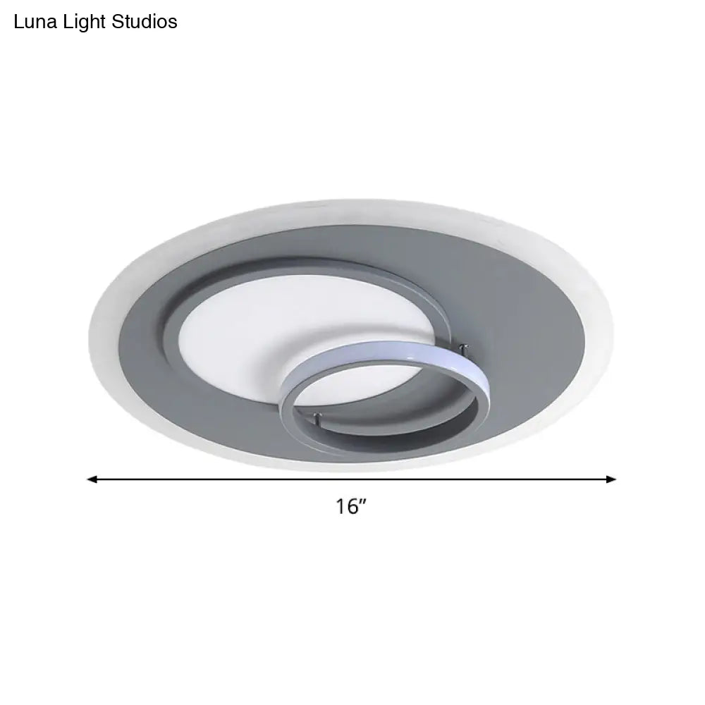 Contemporary Acrylic Round Flush Mount Lamp - Gray 16’/19.5’ Wide Led Ceiling Fixture With