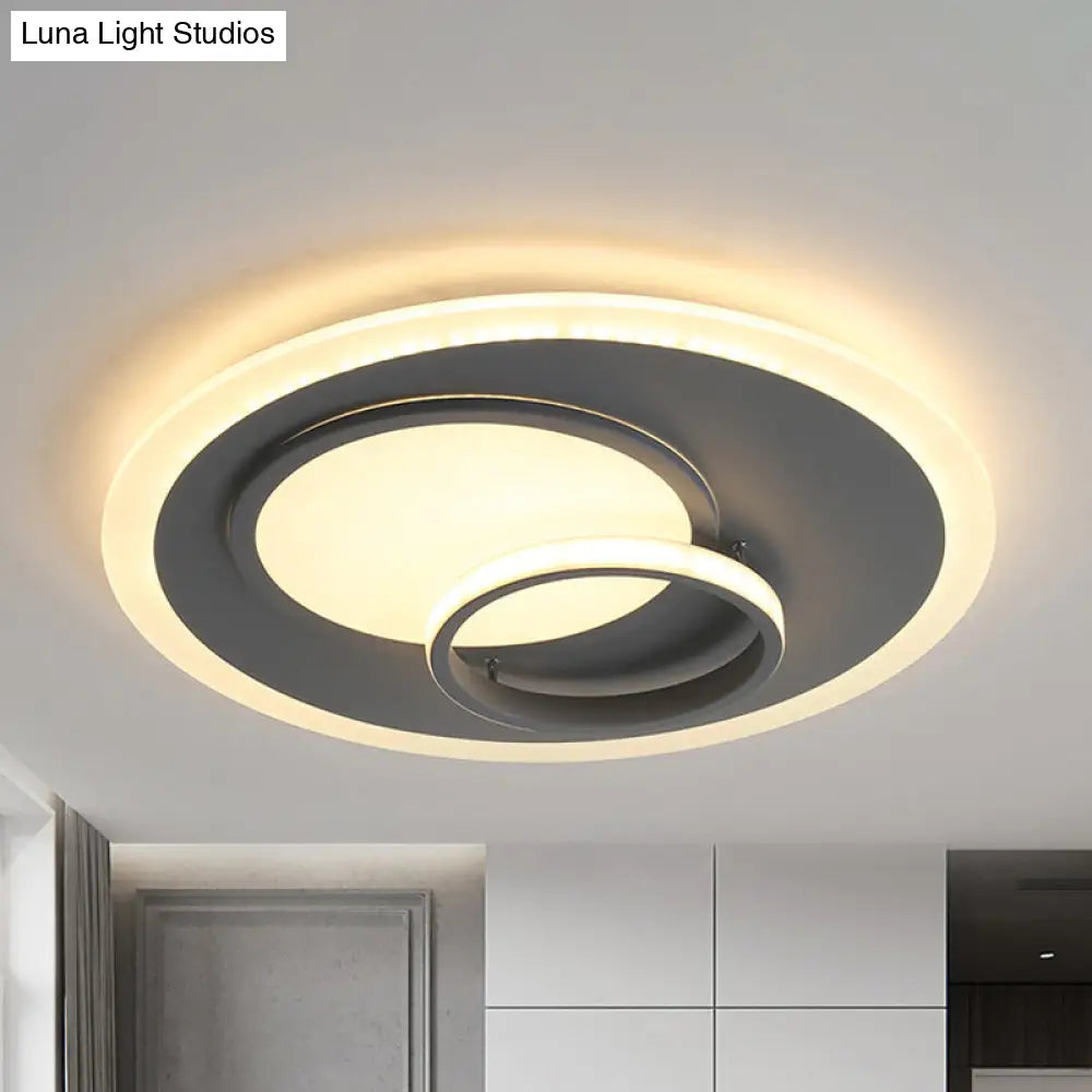 Contemporary Acrylic Round Flush Mount Lamp - Gray 16/19.5 Wide Led Ceiling Fixture With Warm/White