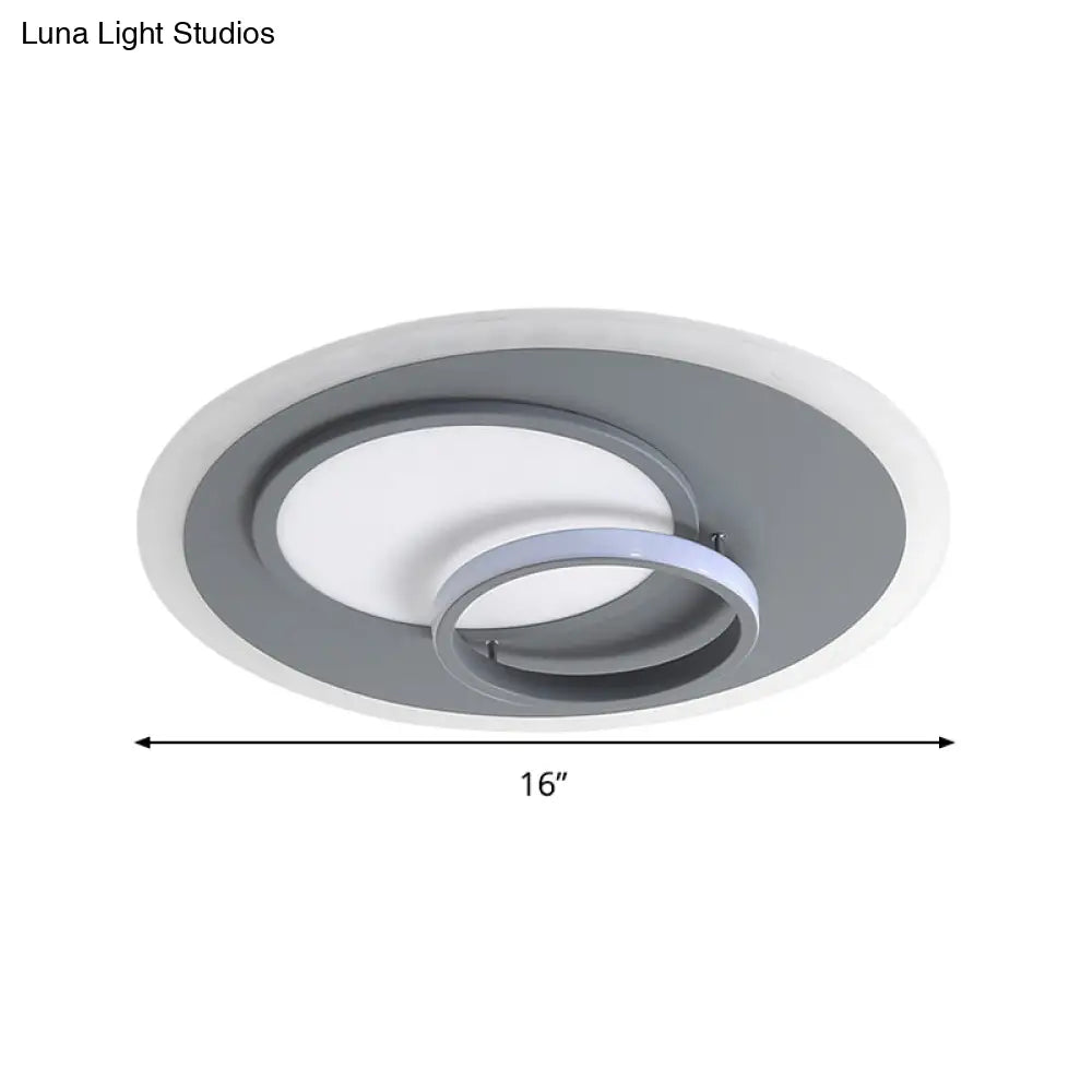 Contemporary Acrylic Round Flush Mount Lamp - Gray 16/19.5 Wide Led Ceiling Fixture With Warm/White