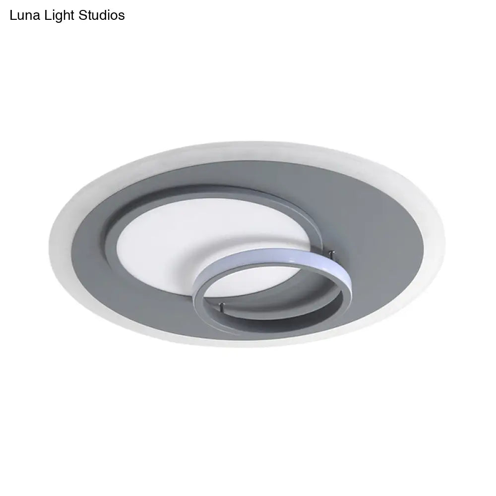 Contemporary Acrylic Round Flush Mount Lamp - Gray 16/19.5 Wide Led Ceiling Fixture With Warm/White