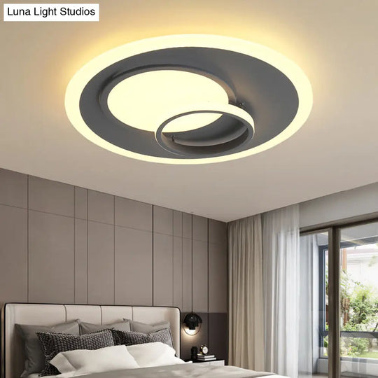 Contemporary Acrylic Round Flush Mount Lamp - Gray 16/19.5 Wide Led Ceiling Fixture With Warm/White