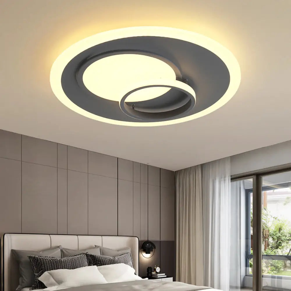 Contemporary Acrylic Round Flush Mount Lamp - Gray 16’/19.5’ Wide Led Ceiling Fixture With