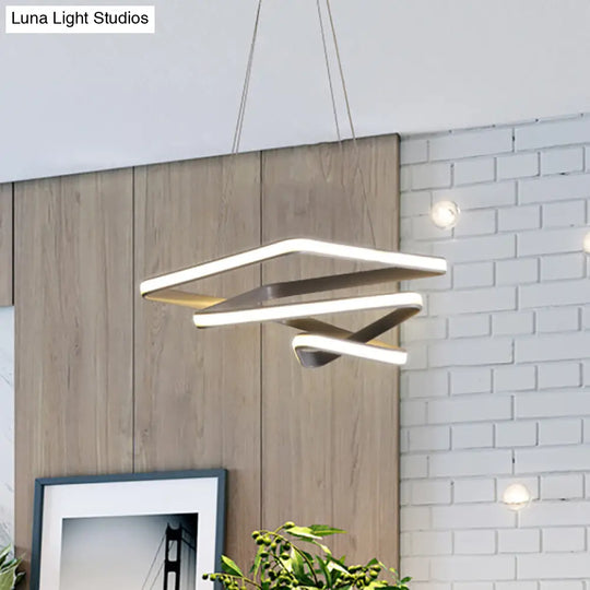 Contemporary Led Grey Spiral Pendant Chandelier - Dining Room Ceiling Lamp In White/Warm Light /