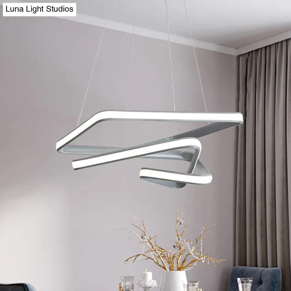 Contemporary Led Grey Spiral Pendant Chandelier - Dining Room Ceiling Lamp In White/Warm Light