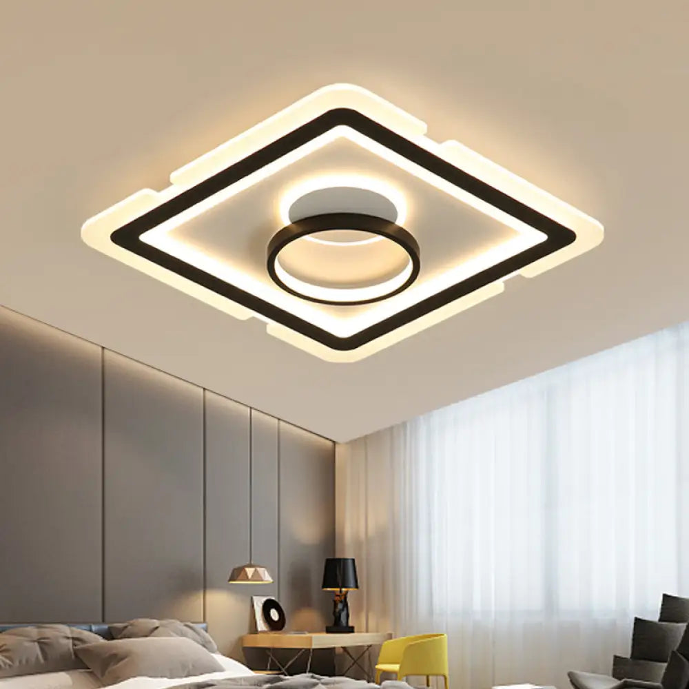 Contemporary Acrylic Square Ceiling Lighting - Led Flush Mount Light For Bedroom Black/White