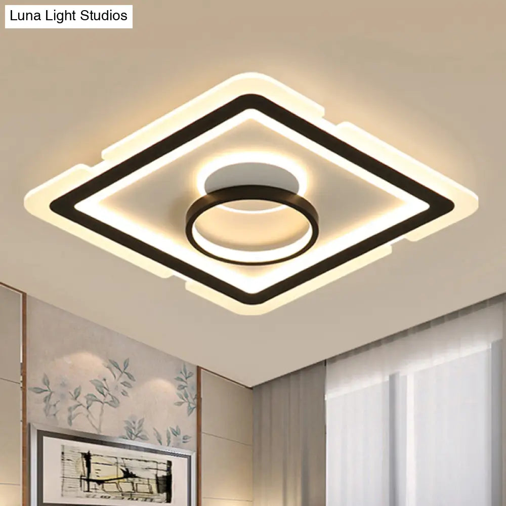 Contemporary Acrylic Square Ceiling Lighting - Led Flush Mount Light For Bedroom Black/White