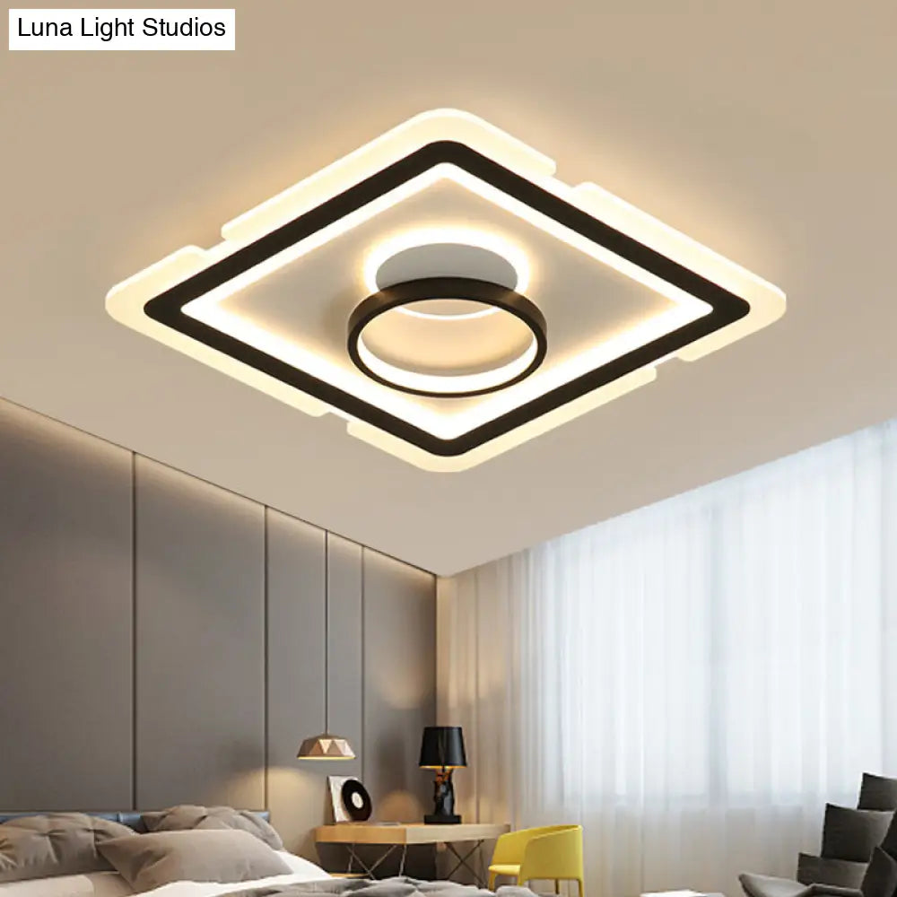 Contemporary Acrylic Square Ceiling Lighting - Led Flush Mount Light For Bedroom Black/White 16/19.5