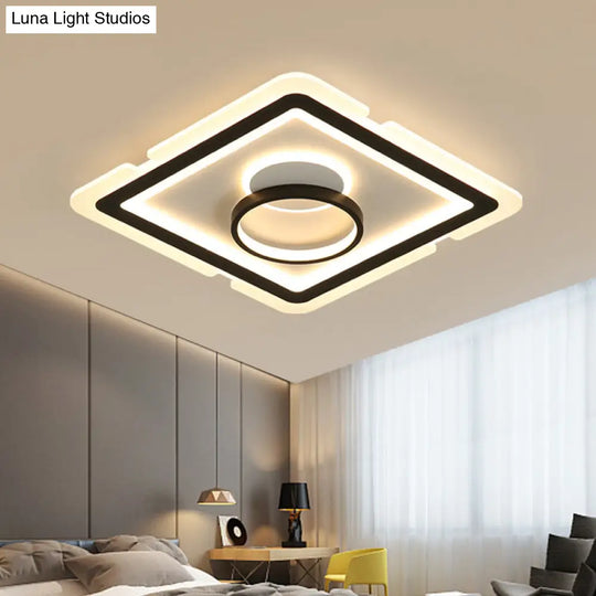 Contemporary Acrylic Square Ceiling Lighting - Led Flush Mount Light For Bedroom Black/White 16/19.5