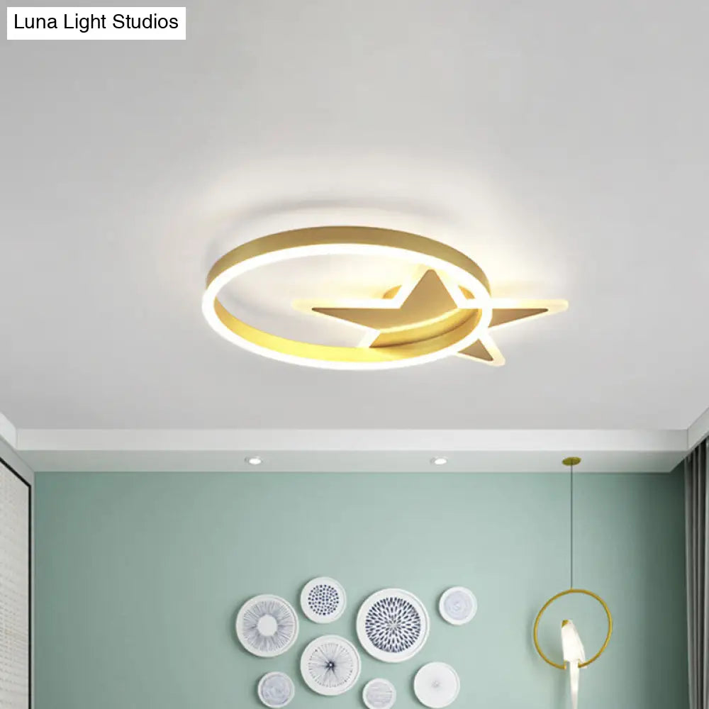 Contemporary Acrylic Star & Circle Led Flush Mount Light - Gold Finish Warm/White Lighting / Warm
