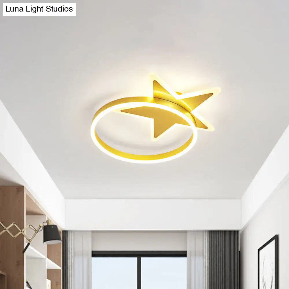 Contemporary Acrylic Star & Circle Led Flush Mount Light - Gold Finish Warm/White Lighting