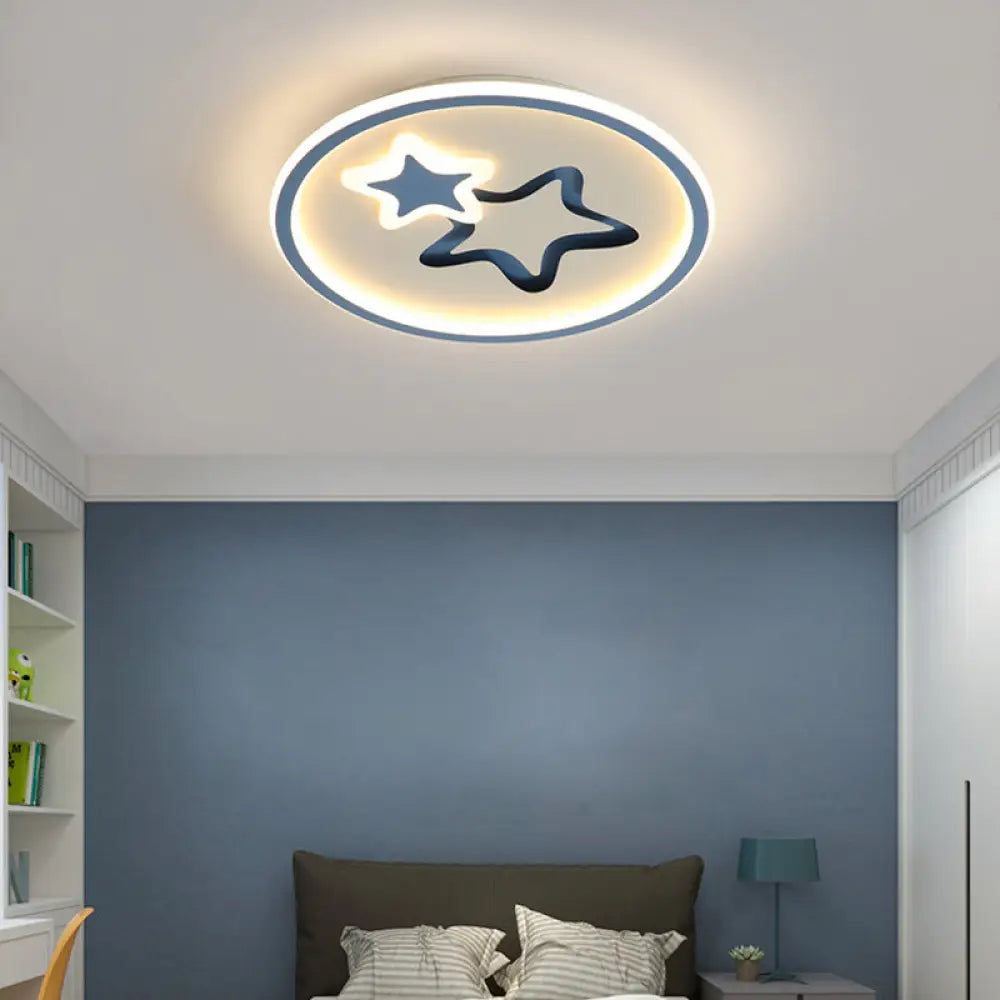 Contemporary Acrylic Star Flush Ceiling Light For Bedrooms Blue / White