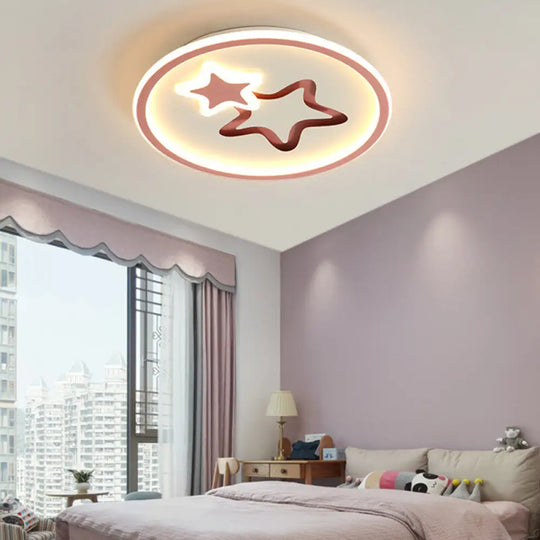 Contemporary Acrylic Star Flush Ceiling Light For Bedrooms Pink / Warm