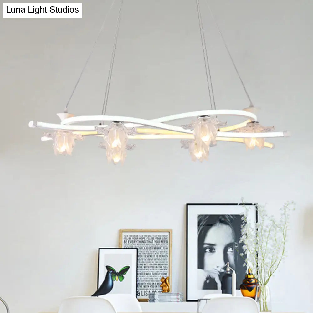 Contemporary 6-Head Led Pendant Light With Twisted Acrylic Floral Shade & Multi Options White /