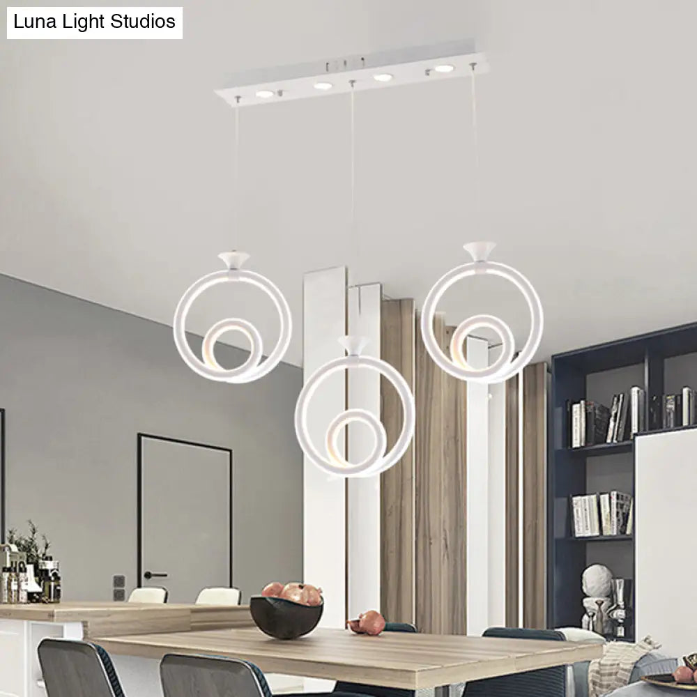 Contemporary Acrylic Twisted Ring Pendant Light - 3 Lights Ceiling Fixture In White/Warm/Natural