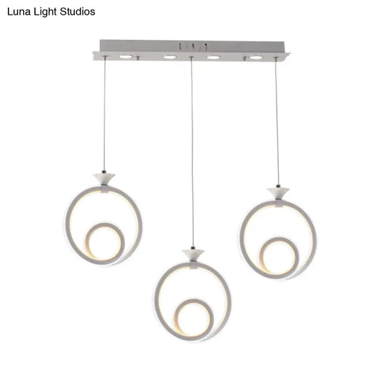 Contemporary Acrylic Twisted Ring Pendant Light - 3 Lights Ceiling Fixture In White/Warm/Natural