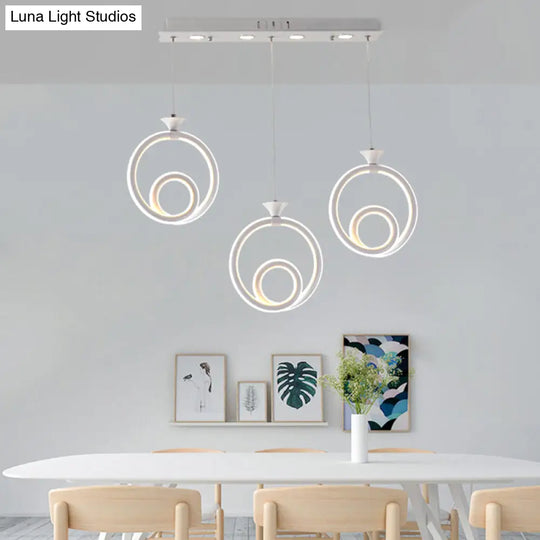 Contemporary Acrylic Twisted Ring Pendant Light - 3 Lights Ceiling Fixture In White/Warm/Natural