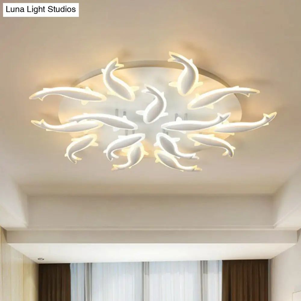 Contemporary Acrylic White Led Fish Flush Mount Light - Stylish Ceiling Lighting For Living Room