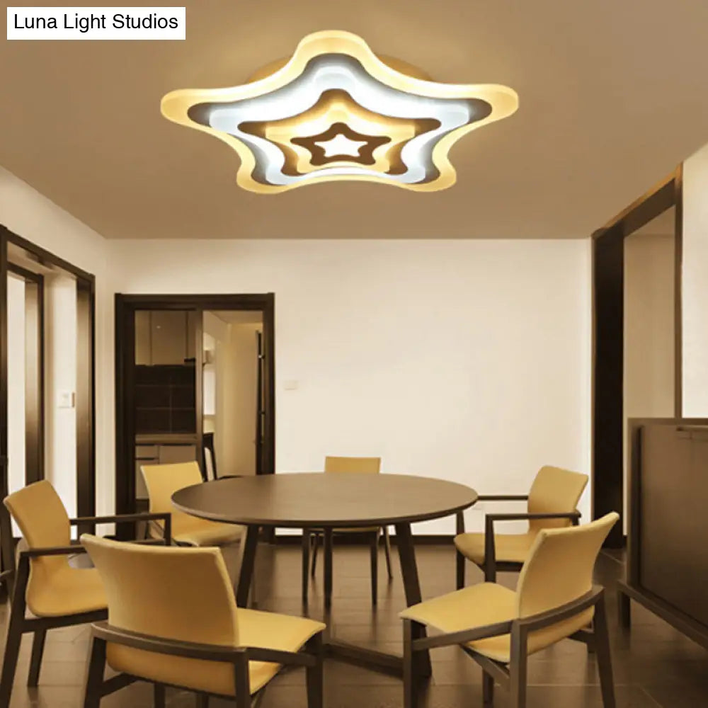 Contemporary Acrylic White Led Flush Mount Ceiling Lamp - Wavy Star Shape Remote Controlled Stepless