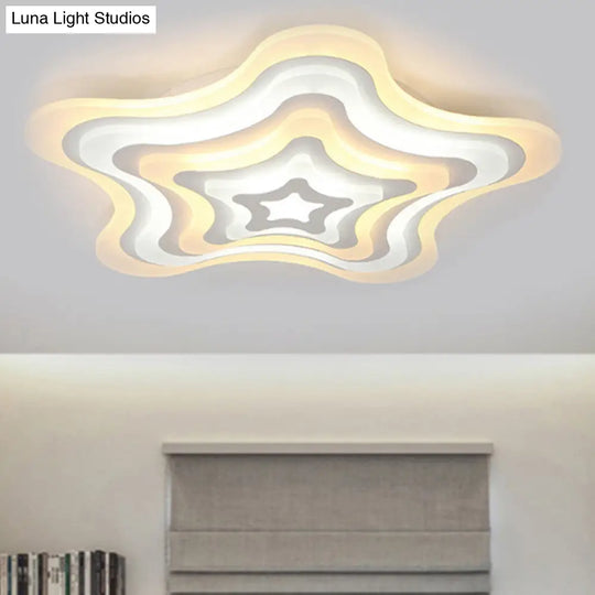 Contemporary Acrylic White Led Flush Mount Ceiling Lamp - Wavy Star Shape Remote Controlled