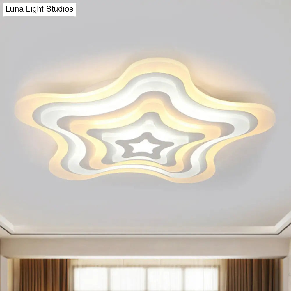 Contemporary Acrylic White Led Flush Mount Ceiling Lamp - Wavy Star Shape Remote Controlled