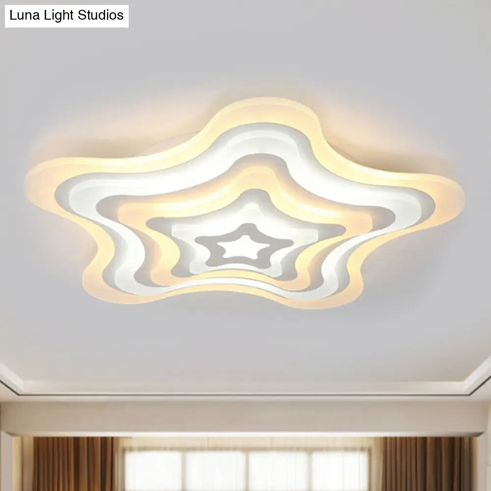 Contemporary Acrylic White Led Flush Mount Ceiling Lamp - Wavy Star Shape Remote Controlled Stepless