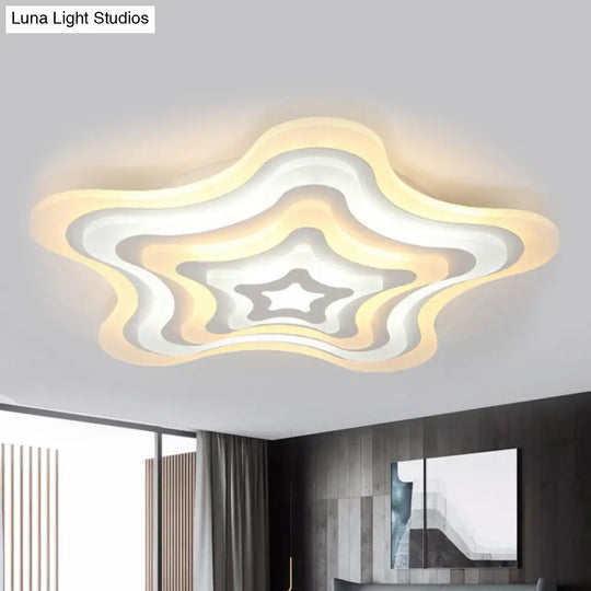 Contemporary Acrylic White Led Flush Mount Ceiling Lamp - Wavy Star Shape Remote Controlled Stepless