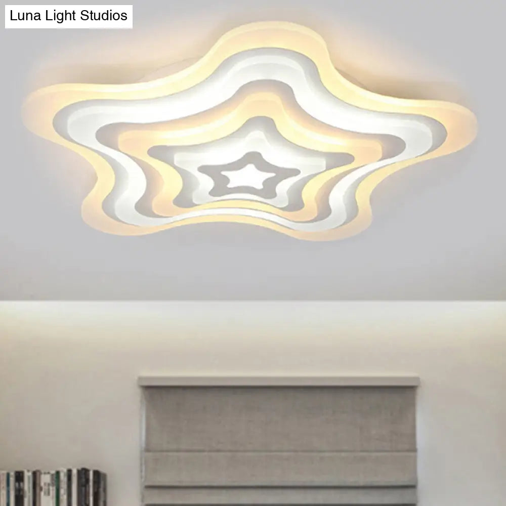 Contemporary Acrylic White Led Flush Mount Ceiling Lamp - Wavy Star Shape Remote Controlled Stepless