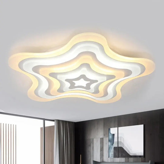 Contemporary Acrylic White Led Flush Mount Ceiling Lamp - Wavy Star Shape Remote Controlled