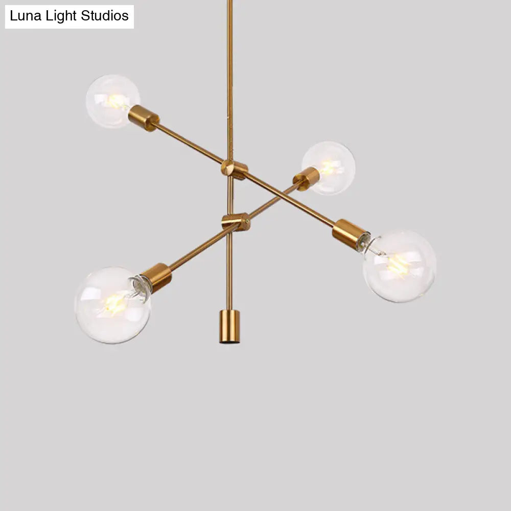 Contemporary Adjustable Gold Chandelier With Clear Glass Globes And 4 Bulbs