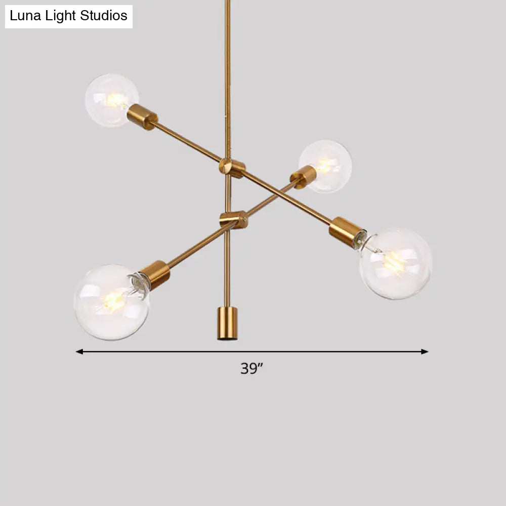 Contemporary Adjustable Gold Chandelier Light With Clear Glass Globe Shade - 4-Bulb Pendant Lighting