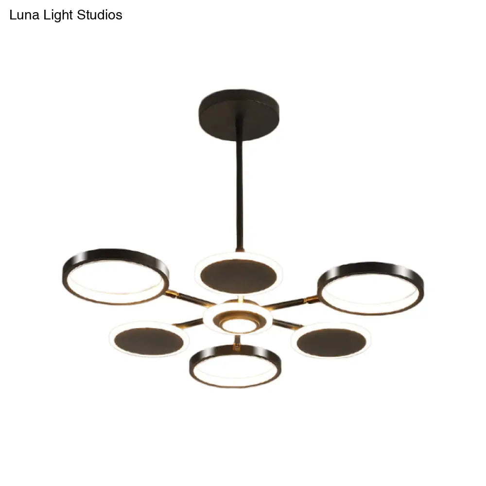 Contemporary Adjustable Loop Metal Chandelier Lamp - Black/Gold 6 Bulbs Led Pendant Light Ideal For