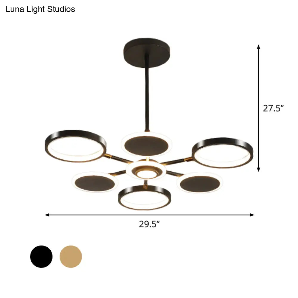 Contemporary Adjustable Loop Metal Chandelier Lamp - Black/Gold 6 Bulbs Led Pendant Light Ideal For