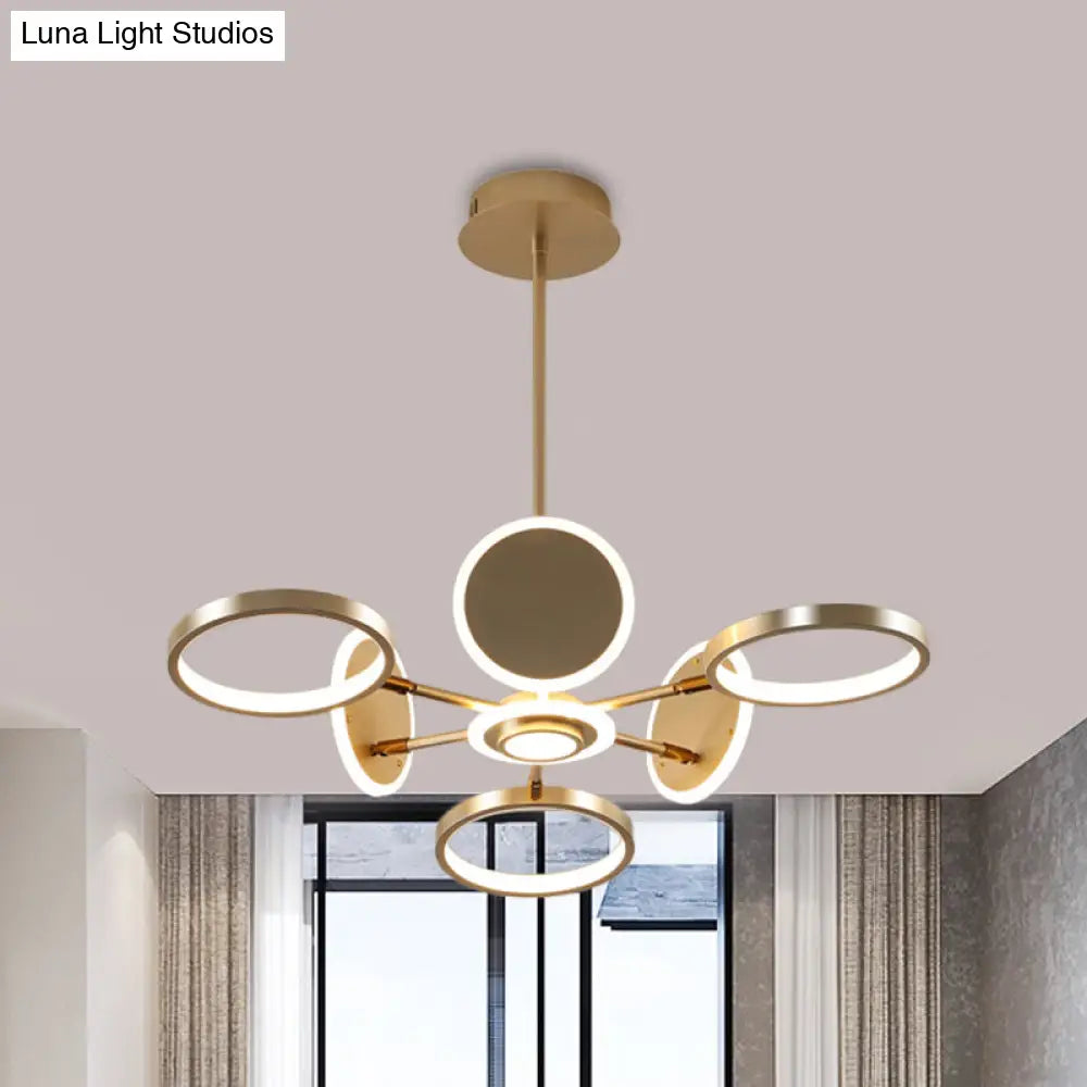 Contemporary Adjustable Loop Metal Chandelier Lamp - Black/Gold 6 Bulbs Led Pendant Light Ideal For