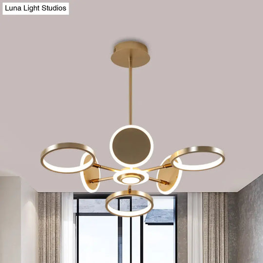 Contemporary Adjustable Loop Metal Chandelier Lamp - Black/Gold 6 Bulbs Led Pendant Light Ideal For