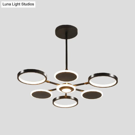 Contemporary Adjustable Loop Metal Chandelier Lamp - Black/Gold 6 Bulbs Led Pendant Light Ideal For