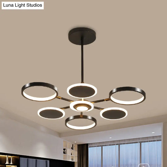 Contemporary Adjustable Loop Metal Chandelier Lamp - Black/Gold 6 Bulbs Led Pendant Light Ideal For