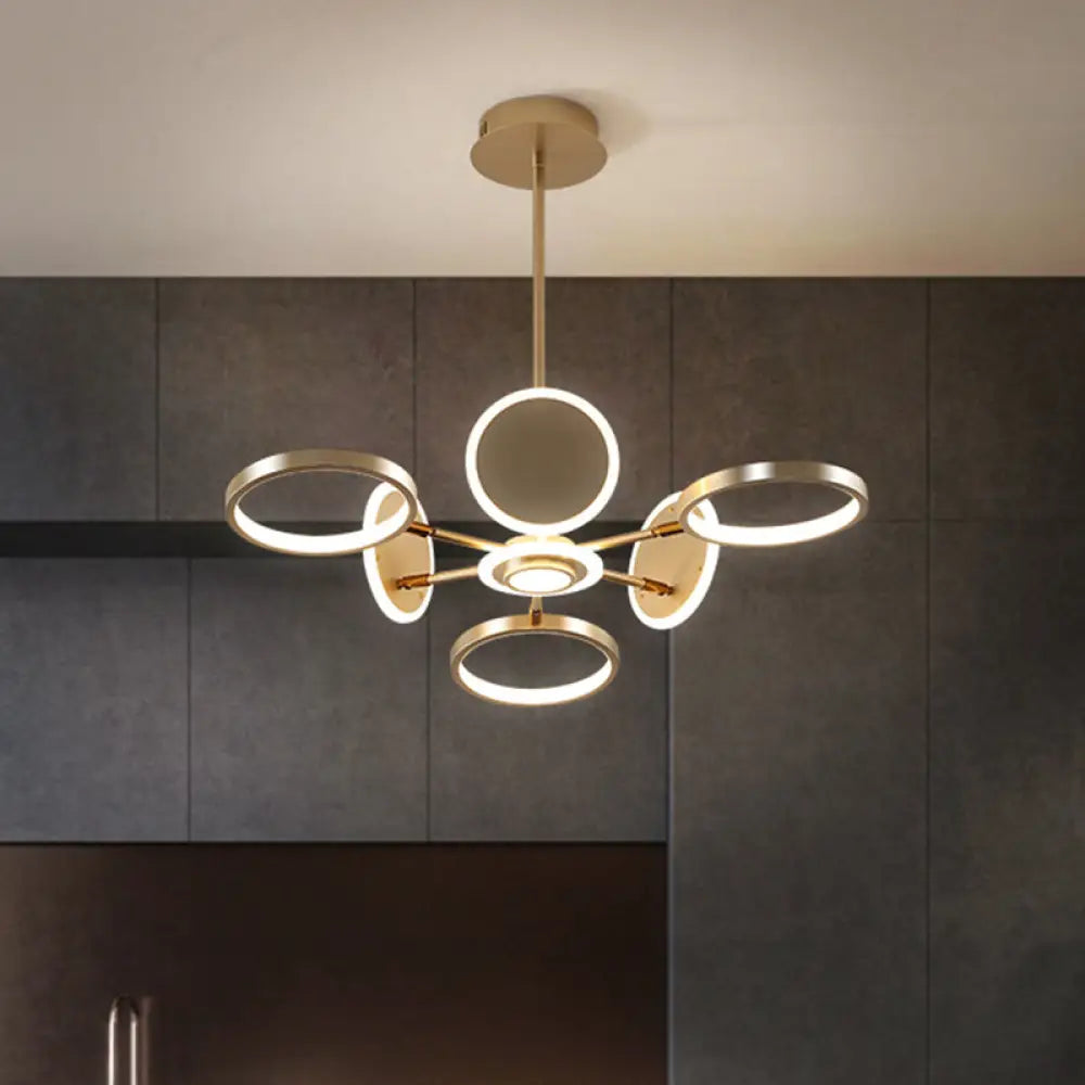 Contemporary Adjustable Loop Metal Chandelier Lamp - Black/Gold 6 Bulbs Led Pendant Light Ideal For