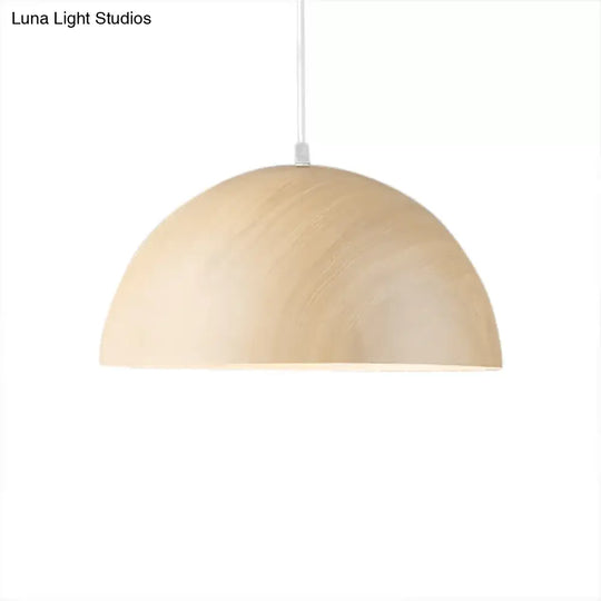 Contemporary Aluminum Domed Pendant Light With Wood Design - Brown Tones