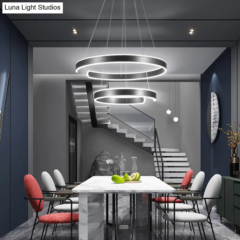 Contemporary Aluminum Pendant Chandelier With Led Lights - Geometric Design Black / Small Warm