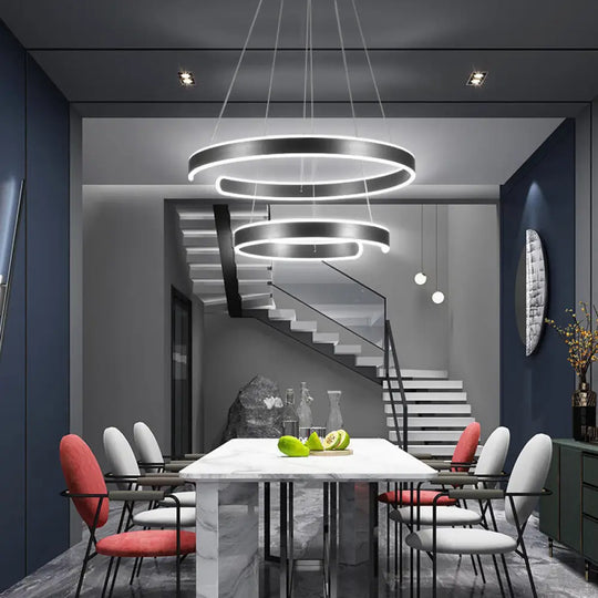 Contemporary Aluminum Led Pendant Light – Geometric Shaped Chandelier For Restaurants Black /